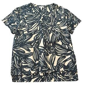 Gap Women’s black/tan floral/palm blouse, cotton/viscose blend, short-sleeve, M